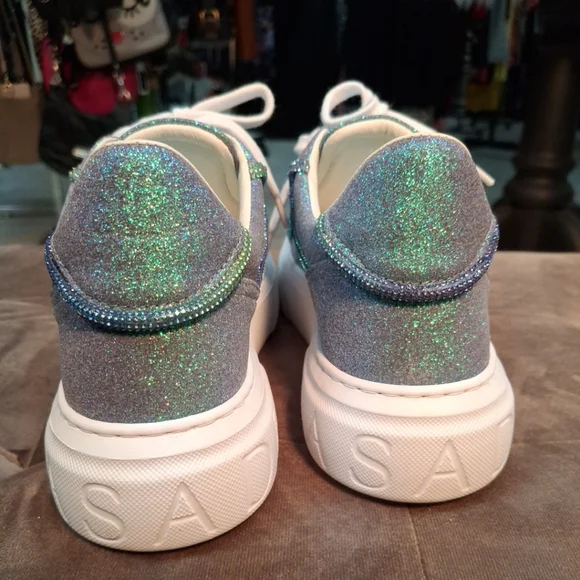 Casadei blue/green sparkle platform sneakers